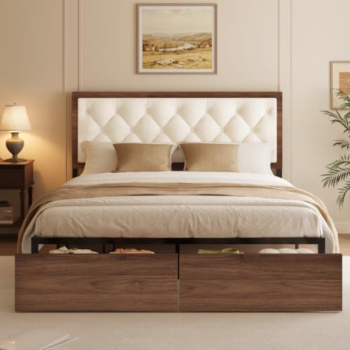 Mid-Century Modern Walnut Bed Frame with Storage, view 2