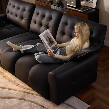 Extra Large Black Leather Couch with Chaise and Adjustable Back FSC Certified PU Leather, view 7