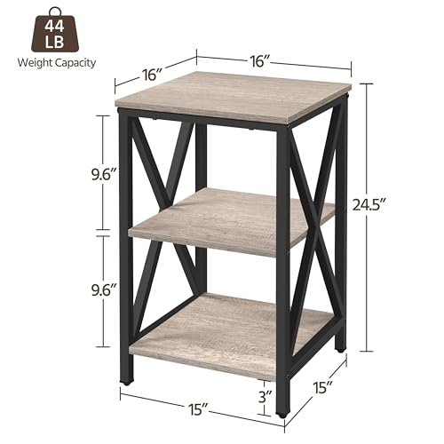 Yaheetech End Table Living Room, 3-Tier Side Table with Storage Shelves for Home Office, Industrial X Design Sofa Tables with Strong Metal Frame, Easy Assembly, Gray