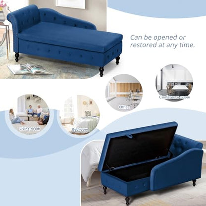 Velvet Chaise Lounge w/Left Armrest & Storage Space, Blue, view 7