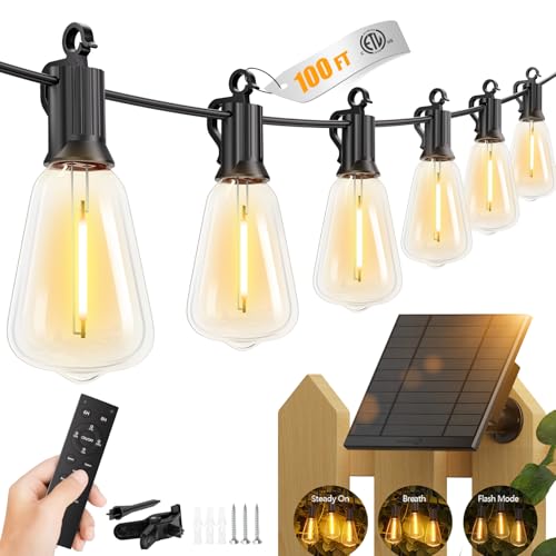 100FT Solar String Lights Outdoor Waterproof with Remote, view 2