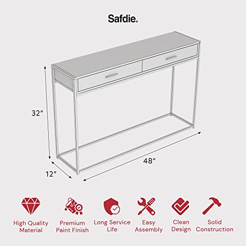 & Co. - Dark Grey Console Table with Black Metal Leg, Hallway Table with Drawers, Use As Doorway Table, Hallway Desk, or Accent Furniture for Decorating Foyer, 48 x 12 x 32 Inches