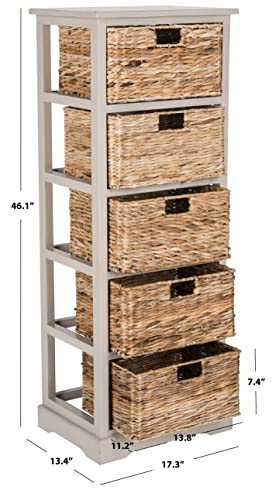 SAFAVIEH Furniture - Vedette 5-Basket Storage Tower - Vintage Grey - Solid Wood - Coastal Basket Tower Design - Ideal for Entryway, Living Room, 17.5"W x 13.5"D x 46"H - Fully Assembled (AMH5739D)