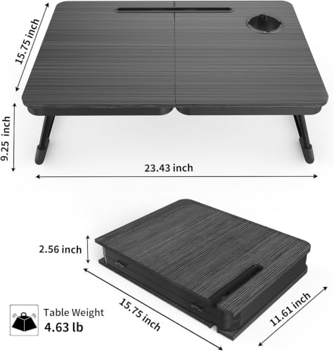 23.4" Foldable Lap Desk Bed Table with Cup Holder Tray Charcoal, view 3