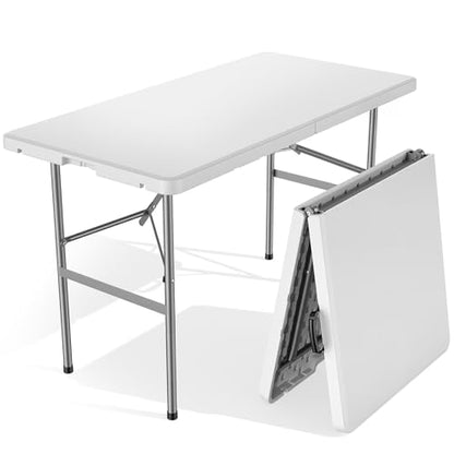 4 FT Folding Picnic Table Easy to Fold and Store, Foldable Table for Camping Picnic Dining Party Kitchen Outdoor Indoor with Carrying Handle