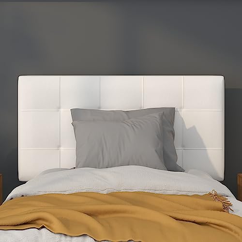 Bedford Box Stitch Tufted Upholstered Twin Size Headboard in White Fabric