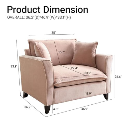46.9" Chenille Upholstered Accent Chair Wide Seat for Living Room Bedroom, Modern Leisure Cushion Armchair W/ 2 Pillows and Removable Cover for Home Apartment Office