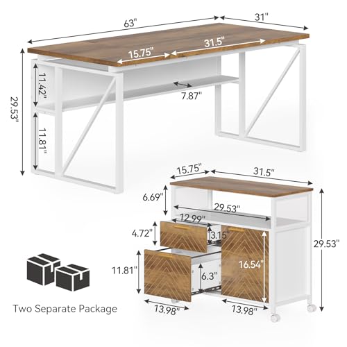 63-Inch Office Desk with 31.5-Inch Lateral File Cabinet, Study Writing Desk Computer Desk for Home Office