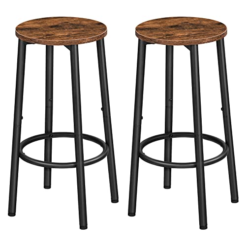 Bar Stools, Set of 2 Bar Chairs, Kitchen Round Height Stools with Footrest, view 2