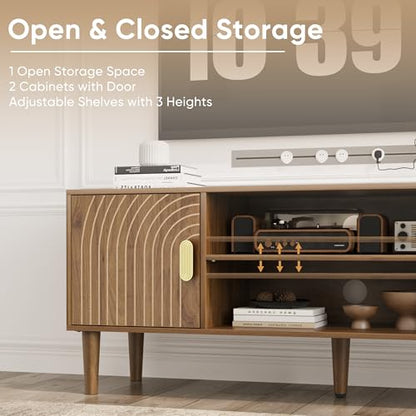 Walnut TV Stand with Line Groove Design, view 6