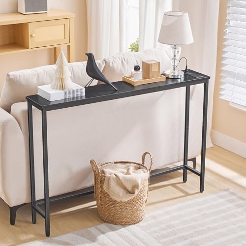 Narrow Console Table with Power Outlets, 44.9 Inches Sofa Table, Slim Behind Couch Table, Entryway Table with Display Shelf, for Living Room, Foyer, Hallway, Black BB114UXG01