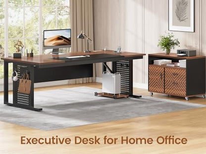 71" Executive Desk with Rolling File Cabinet, Large Office Desk with Drawers, view 4