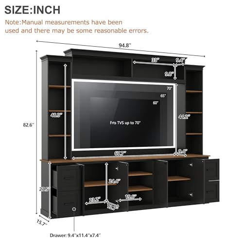 4-in-1 Entertainment Center with Bookshelf for TVs up to 70", Black, view 3