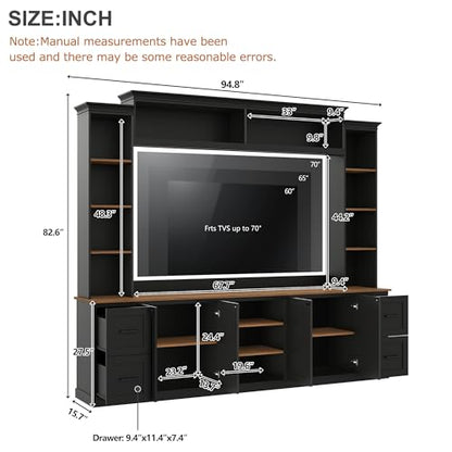4-in-1 Entertainment Center with Bookshelf for TVs up to 70", Black, view 3