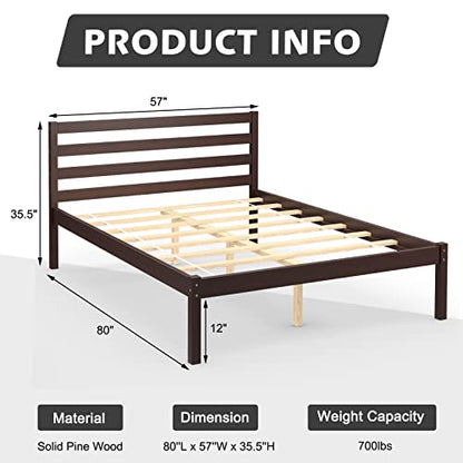 Full Wood Platform Bed Frame with Headboard, view 3