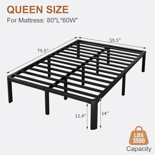 14 Inch Queen Size Heavy Duty Metal Platform Bed Frame, view 4