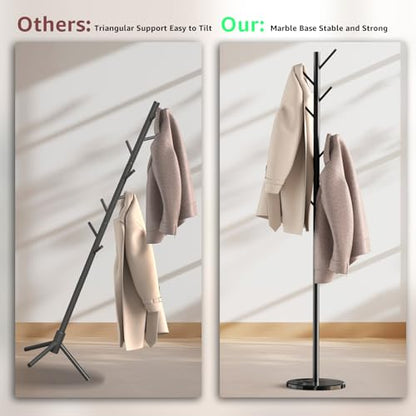 Coat Rack with Natural Marble Base, 3 Adjustable Height Coat Tree, view 4