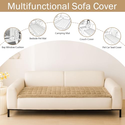 Couch Cover for Dogs Washable, Non Slip Thick Flannel Sofa Protector, Pet Friendly Plush Furniture Cover for Sectional Sofa & Loveseat (Camel, 27.6" x 59")