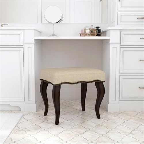 Hamilton Wood and Upholstered Backless Vanity Stool for Makeup Room and Bathroom, Burnished Oak