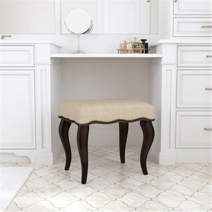 Hamilton Wood and Upholstered Backless Vanity Stool for Makeup Room and Bathroom, Burnished Oak