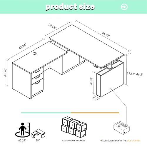 66.93" L Shaped Executive Standing Desk with Lockable Cabinet, view 4