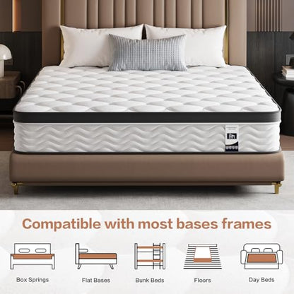 Full Size Mattress,12 Inch Full Mattress,Memory Foam Hybrid Mattresses for Back Pain Relief,Pressure Relief & Motion Isolation,CertiPUR-US Certified,Medium Firm,54"x75"