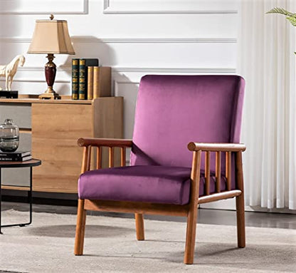 Container Furniture Classic Living Room Mid Century Modern Accent Chair with Unique Open-Framed Arm Design and Solid Wood Frame, Velvet Armchair, Eggplant
