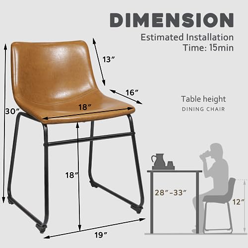 Waleaf 18 inch Faux Leather Dining Chairs Set of 2,Modern Crazy Horse Counter Height Bar stools with Metal Leg and Footrest for Kitchen Island