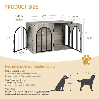 39.4'' Dog Crate Furniture,Dog Kennel Indoor for Medium/Large Dogs, view 3