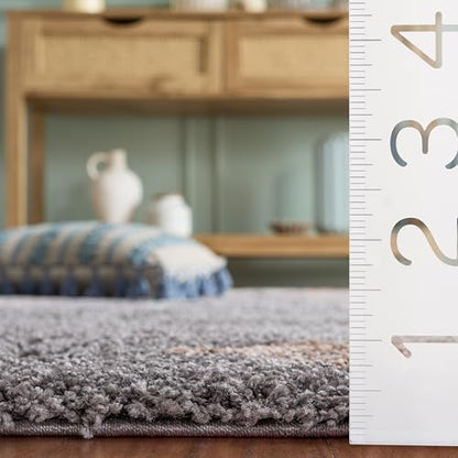 SAFAVIEH Florida Shag Collection Area Rug - 8'6" x 12', Grey & Beige, Floral Design, Non-Shedding & Easy Care, 1.2-inch Thick Ideal for High Traffic Areas in Living Room, Bedroom (SG458-8013)