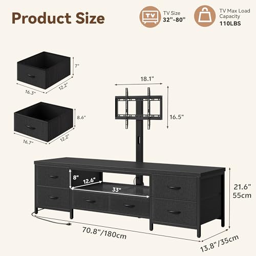 TV Stand with Mount for 75 Inch TV, w/LED & Outlets, 71'' Black, view 4