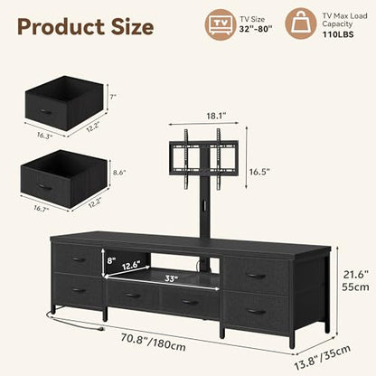 TV Stand with Mount for 75 Inch TV, w/LED & Outlets, 71'' Black, view 4