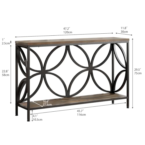 Narrow Sofa Table 47.2 Inch, Industrial Sofa Table Behind Couch, Vintage Entry Console Table with Storage for Entryway, Living Room, Foyer, Elegant Design (Rustic Brown, 47.2)