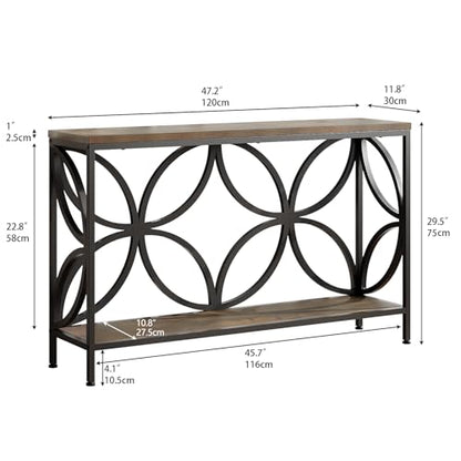 Narrow Sofa Table 47.2 Inch, Industrial Sofa Table Behind Couch, Vintage Entry Console Table with Storage for Entryway, Living Room, Foyer, Elegant Design (Rustic Brown, 47.2)