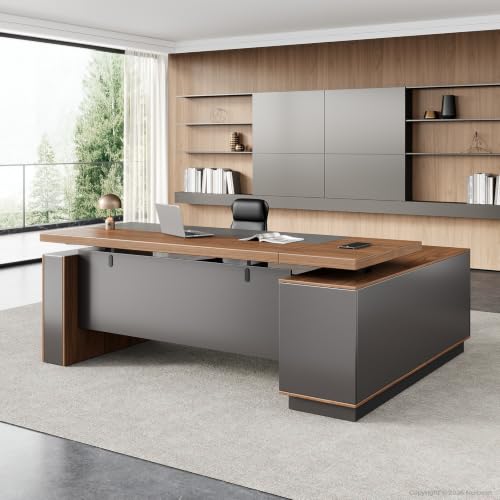 71 Inch L Shaped Executive Standing Desk with Drawers, view 4