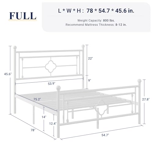 Full Size Metal Platform Bed Frame, Victorian Headboard, White, view 3