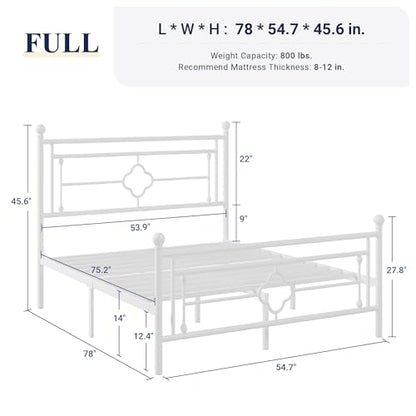 Full Size Metal Platform Bed Frame, Victorian Headboard, White, view 3