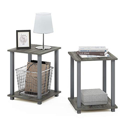 SIMPLISTIC Side Table Set of 2, 2-Tier Square Modern End Table, Nightstand, Night Stand, Bedside Table, Toolless Assembly, for Living Room, Bedroom, French Oak