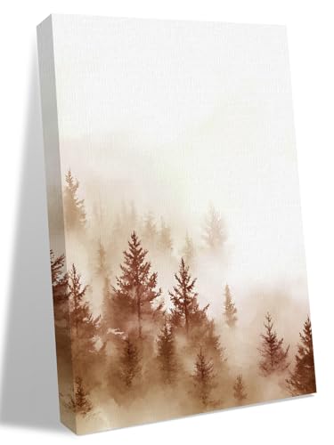 NuYeBiofx Misty Forest Retro Brown Tree Canvas Wall Art Prints,40"x28" Framed Picture Artwork Minimalist Style Printed Canvas Oil Painting for Living Room Bedroom Office,Ready to Hang
