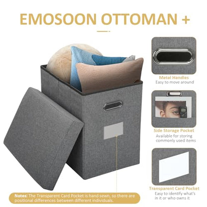 Tall Ottoman with Storage Collapsible Fabric Small Slim Folding Ottoman Furniture with Handles Lid for Room Footrest Foot Stool Linen Grey 16.5x16.5x11.8in