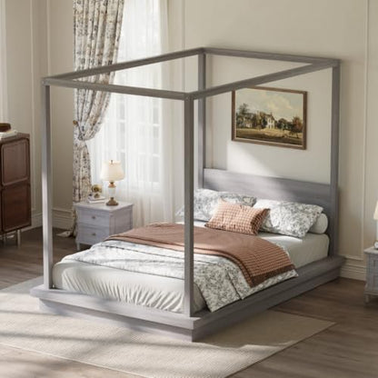 Queen Size Canopy Bed with Headboard (Gray), view 5