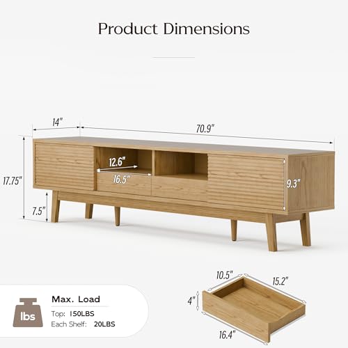 70" Mid Century Modern TV Stand for TVs up to 75 Inch, view 3