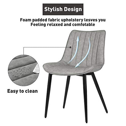 4 PCS Faux Leather Dining Chairs, Mid Century Modern Leisure Upholstered Chair with Metal Legs for Kitchen Living Room Gray