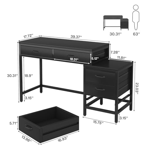 Computer Desk with 5 Drawers, Reversible Home Office Desks, view 3