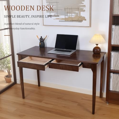 Solid Wood Desk with Drawers, 47inch Walnut Computer Desk, view 8