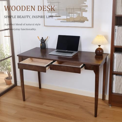 Solid Wood Desk with Drawers, 47inch Walnut Computer Desk, view 8