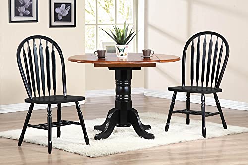 3 Piece Round Drop Leaf Dining Set with Antique Black Arrowback Chairs