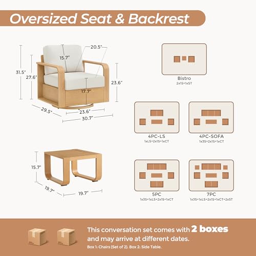 CHITA Patio Furniture Set, Outdoor Aluminum Bistro Set with Swivel Chair | 360° Swivel Chairs, Aluminum Frame, Wood-Like Finish Grain, 6.3in Thickened Cushion, Olefin Washable Covers, Anti-slip Straps
