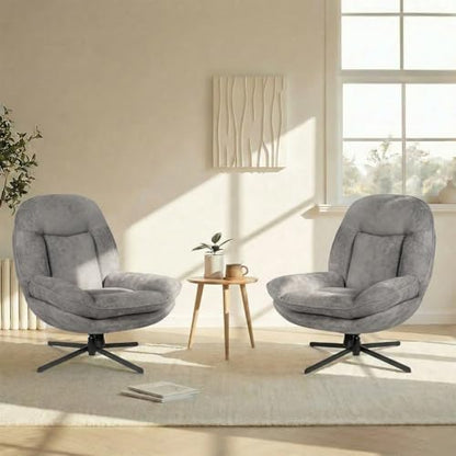 24" High Back Swivel Accent Chair for Living Room, Swivel Tilt Accent Chair, Comfy Reading Chair Oversized, Slightly Rocking Upholstered Armchair, Ergonomic Soft Fabric Modern Chair, Gray
