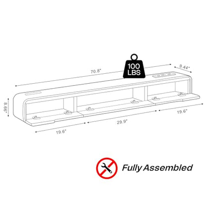 Fully-Assembled Floating TV Stand, 71" Wall Mounted TV Stand with Power Outlet, view 3